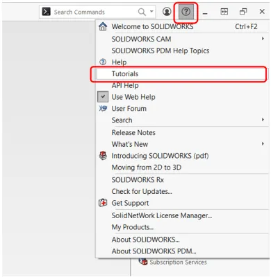 Opening the free SOLIDWORKS tutorials