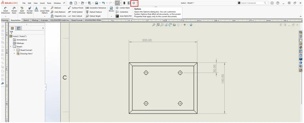How to Center Dimensions by Default in SOLIDWORKS Drawings 1 Opening the SOLIDWORKS System Options