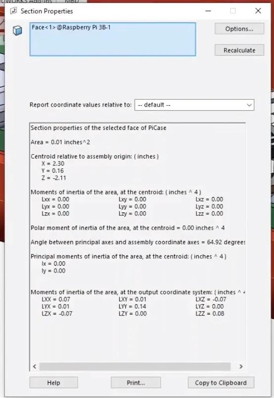 SOLIDWORKS Section Properties Window
