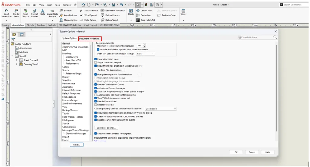 How to Center Dimensions by Default in SOLIDWORKS Drawings 3 Switching to the Document Properties tab