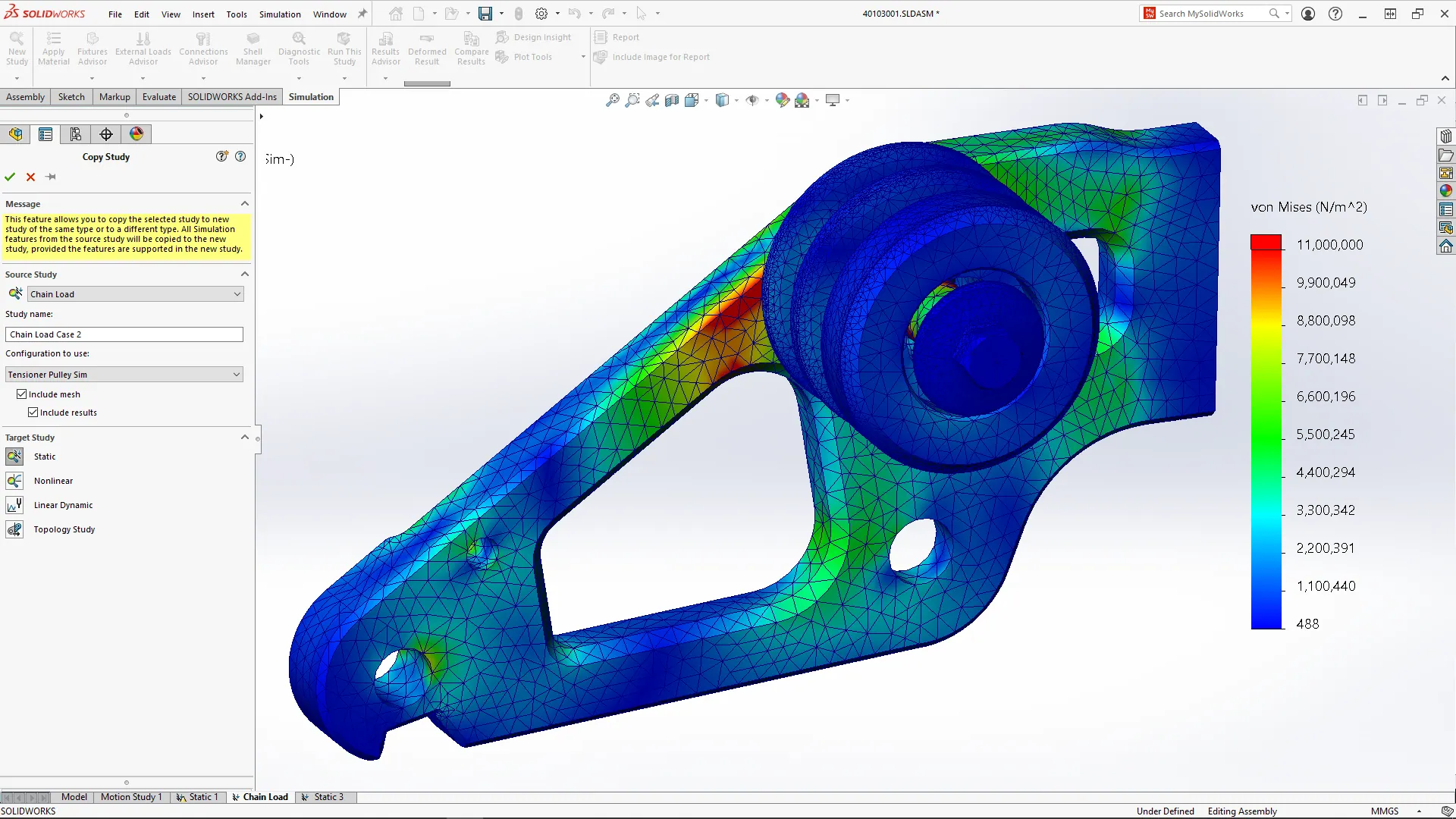Static study using SOLIDWORKS Simulation